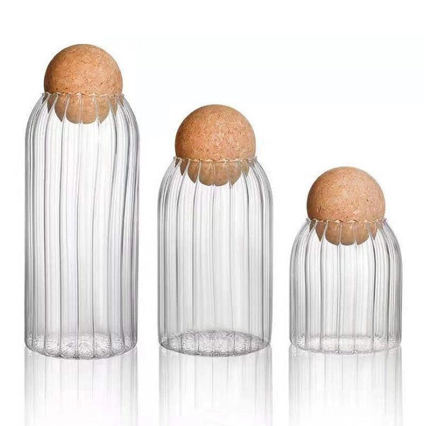Striped Cork Sealed Glass Jars - 3pc Set