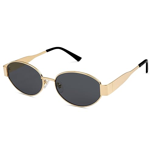SOJOS Retro Oval Sunglasses for Women Trendy Sun Glasses Classic Shades SJ1217 - Gold/Grey