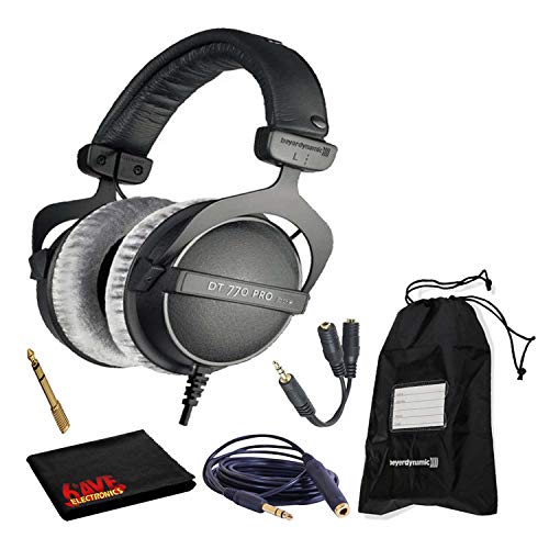 beyerdynamic DT 770 Pro 80 Ohm Closed-Back Studio Mixing Headphones Bundle -Includes- Soft Case, Headphone Splitter and Extension Cable, and 6AVE Cleaning Cloth - 80 Ohm - Retail