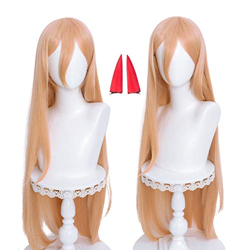 Probeauty Orange Cosplay Wig with Horns, Long Straight Orange Anime Wig for Women -39inch - Orange