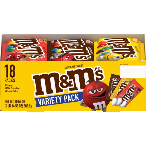 M&M'S Variety Pack Chocolate Candy Singles Size 30.58-Ounce 18-Count Box