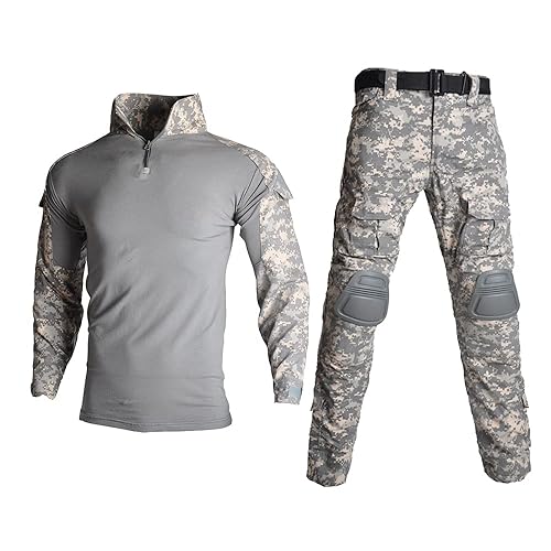 Lilychan Mens Tactical Military Suits Long Sleeve Rip-Stop Uniforms Combat Shirt and Pants Elbow Knee Pads - Acu - Small