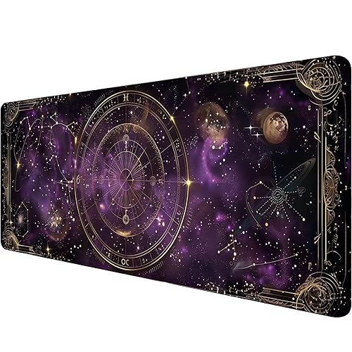 Purple Star Moon Card Desk Pad Mouse Pad Mysterious Galaxy Large Gaming Mouse Mat with Stitched Edges,Non-Slip Waterproof Rubber Base Mous Mat 31.5"x11.8" Office Computer Keyboard Laptop Home - 11.8" x 31.5" - Purple Star Moon Card_006