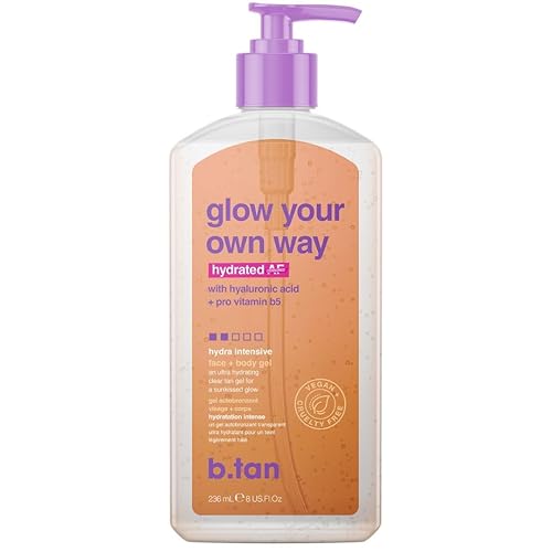 b.tan Face & Body Clear Self Tan Gel | Glow Your Own Way Hydrated - Ultra Hydrating, Transfer-Resistant, Gradual Self Tanning Gel for Face and Body, Vegan, Cruelty Free Self Tanner, 8 Fl Oz