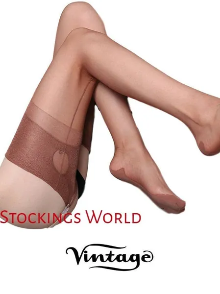 Medias a la mar completamente de moda Nylons Estilo Vintage Tacón Cubano Key Hole Welt Coffee Medium NUEVO