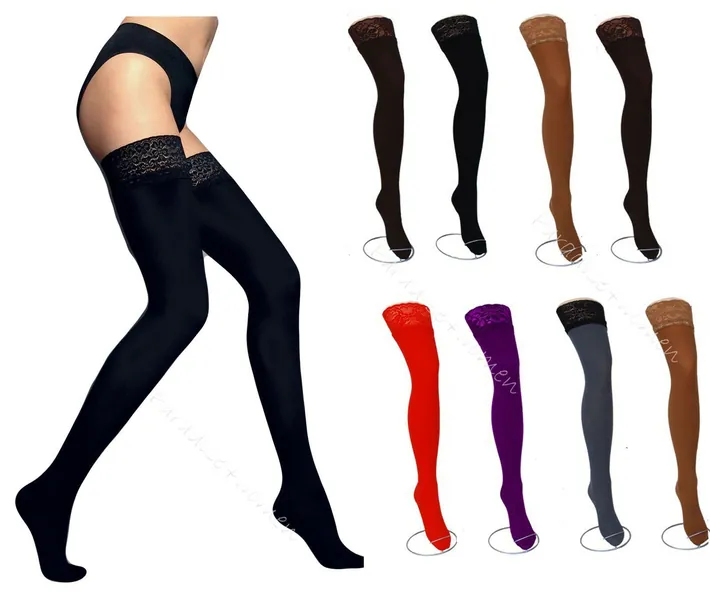 NUEVO Encaje Top 80 Denier Sheer Hold-Ups Medias by Sentelegri ,9 Varios Colores- Tallas S-XL