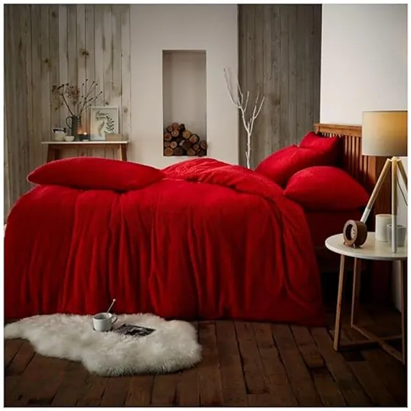 GC GAVENO CAVAILIA Teddy Duvet Cover King Size Sets, Soft Cuddly Sherpa Thermal Warm & Cosy Fleece Quilt Cover King Size With Pillowcases, Red, 230 cm x 220 cm