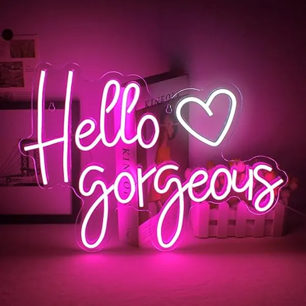 Hello Gorgeous Neon Signs Pink White Letters Neon Lights Led Neon Sign Light up Sign for Girls Room Wedding Anniversary Engagement Birthday Party Wall Decoration