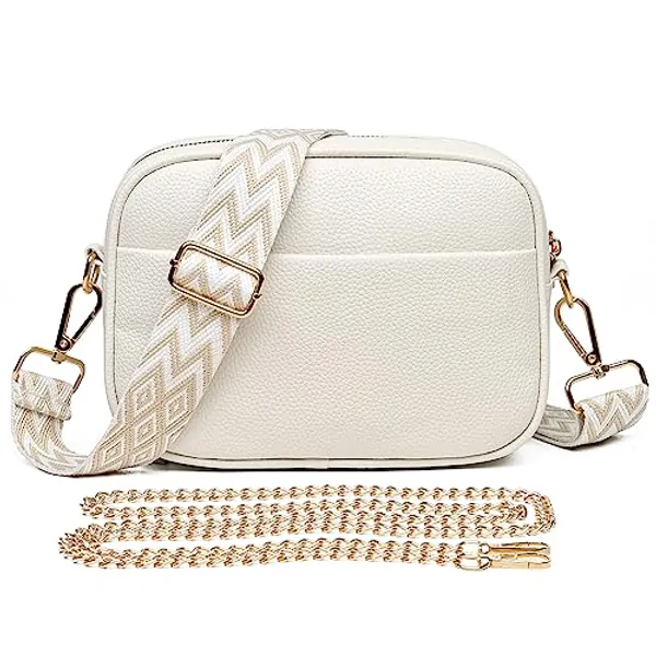 TIAASTAP Crossbody Bags for Women - Leather Handbags & Shoulder Bags Ladies Camera Cross Body Bag with Adjustable Wide Strap and Chain for Travel Shopping Work Daily Use