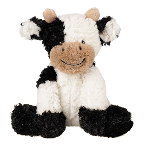 Hopearl Adorable Plush Cow Toy Floppy Dairy Cattle Soft Stuffed Animal Cute Birthday Gifts for Boys Girls Kids Toddlers, 9'' - Black and White