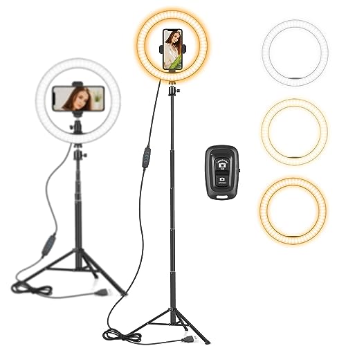 AIXPI 10 Zoll LED Ringlicht mit 59 Zoll Stativständer & Handyhalter, Dimmbare Tischringlicht für YouTube-Videoaufnahmen, Selfie, Live-Stream, Makeup/Fotografie Kompatibel mit Smartphone, USB - 10inch-02