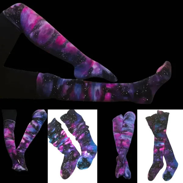Tie Dye Galaxy Extra Long Socks, Thigh Highs or Over the Knee Socks, Handmade to Order Womens Festival Wear & Rave style Clothes