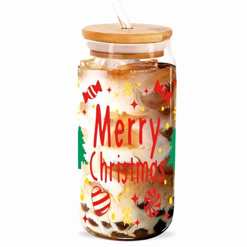 JUSTOTRY Christmas Cups - 16oz Xmas Red Decor Gift Mug with Lid And Straw Holiday Tumblers Christmas Decorations Coffee Chocolate Drinking Glass Cup Decor Gift For Women Men - Red