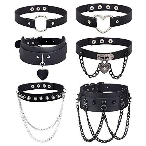 sailimue 6-8Pcs Punk Leather Choker Necklace Gothic Choker for Women Halloween Costume Accessory Adjustable Collar Choker Cosplayer - B-6Pcs