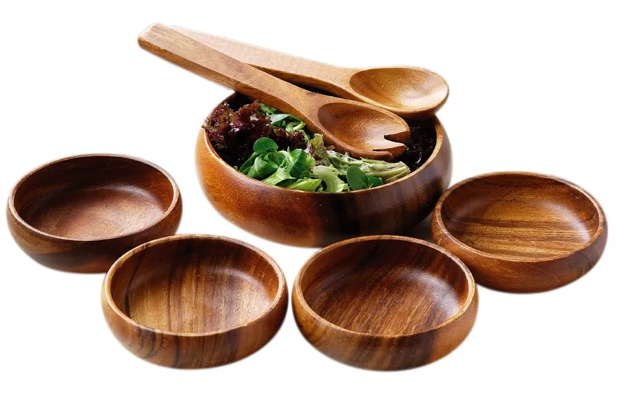 Premier Housewares Salad Bowl Wooden Bowls Salad Bowl & Servers Wood Fruit Bowl Salad Bowl Fruit Bowls Monkey Pod Salad Set 7 pieces