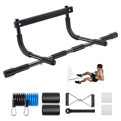 Ally Peaks Pull Up Bar for Doorway | Thickened Steel Max Limit 440 lbs Upper Body Fitness Workout Bar| Multi-Grip Strength for Doorway | Indoor Chin-Up Bar Fitness Trainer for Home Gym Portable - black