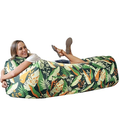 WEKAPO Inflatable Couch Air Lounger Chair - Camping & Beach Accessories, Portable Blow up Sofa for Hiking, Lawn, Indoor/Outdoor Movies & Music Festivals. Lightweight and Easy to Set Up Air Hammock - G Leaf