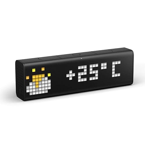 LaMetric TIME Wi-Fi Clock for Smart Home - Social Media Counter - Cinema Lightbox - Digital Alarm Clock with Weather - Retro Pixel Art Bluetooth Speaker with 37x8 LED Display - Modern