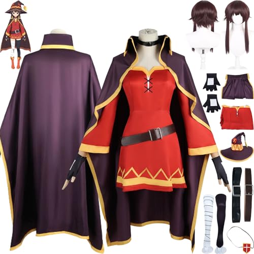 bbganlian Anime KonoSuba God's Blessing On This Wonderful World Cosplay Kostüm Outfit Megumin Uniform Komplettes Set Halloween Dress Up Anzug mit Perücke Hut für Frauen Mädchen - M