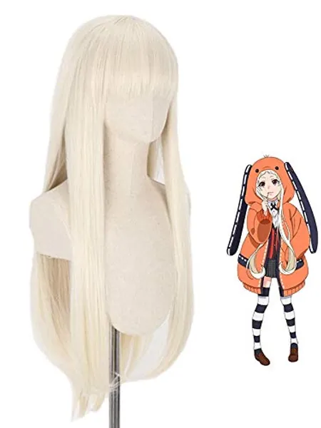 Topcosplay Cosplay Yomoduki Runa Perücke von Kakegurui Lange Gerade Hellgelb Perücke Anime Perücke für Halloween Kostüm