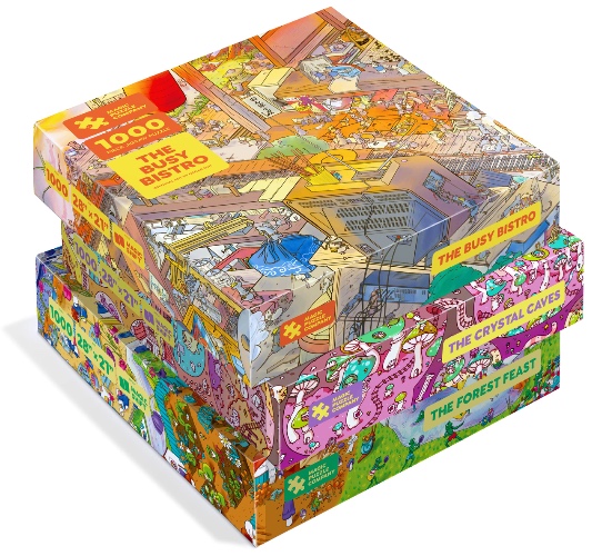 Magic Puzzle Company Magic Puzzles 3-Pack: The Busy Bistro, The Crystal Caves, & The Forest Feast - 1000 Piece Jigsaw Puzzles from The