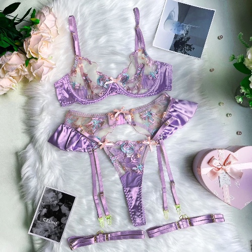 Satin Lavender Luxury Lingerie Set - S