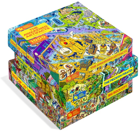 Magic Puzzles 3-Pack • Series Four • Big Rock City, The Awakened Artifacts, & The Peckish Pirates • 1000-Piece Jigsaw Puzzles from The Magic Puzzle Company