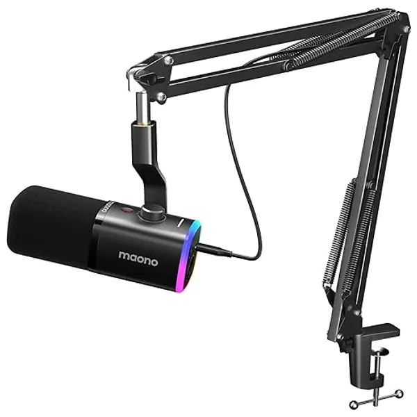 MAONO Dynamic Gaming Microphone with Software: USB XLR Podcast Computer Microphone with Boom arm - RGB PC Mic for Gamer - Podcast Microphone for Streaming Recording Studio YouTube Online Chat PD100XS
