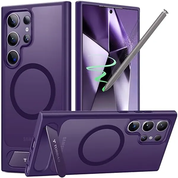 TORRAS Strong Magnetic & Seamless Stand for Samsung Galaxy S24 Ultra Case, Fit for MagSafe, Mil-Grade Drop Protection, Adjustable Kickstand for Samsung Galaxy S24 Ultra Case, Slim Frosted Matte Purple - for Samsung Galaxy S24 Ultra - Purple-S24 Ultra