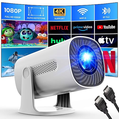 Mini Proyector 4K Supote 1080P Proyector con WiFi y Bluetooth Proyector Netflix, Prime Video, Youtube, Auto Keystone & Zoom, Altavoz Estéreo, Proyector Portátil Exterior Hogar Vídeo Proyector, Blanco - Blanco