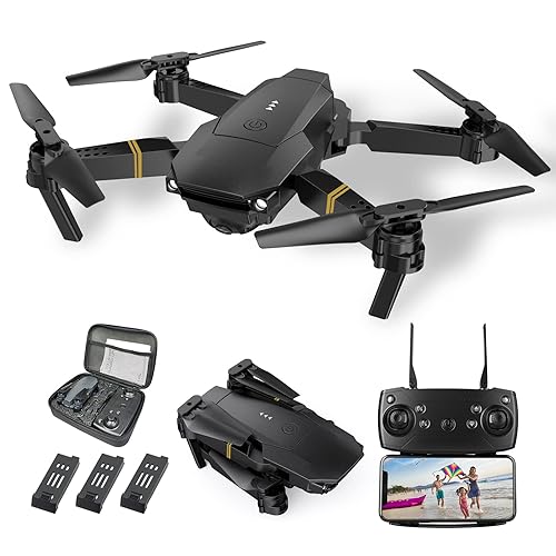 Drones con Camara 4K 1080P Adultos, Dron para Adultos/Niños 1080P Quadcopter RC Drones Plegable, Vídeo en directo con drones FPV, Aterriza con Un Clic, 3D Flip. Regalos para Niñas/Niños, 3 Baterías - azul1022