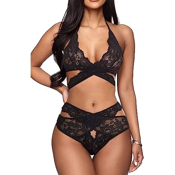 Donnalla Women Sexy Lingerie Set Two Piece Lace Bra and Panty Set Bralette Sleepwear