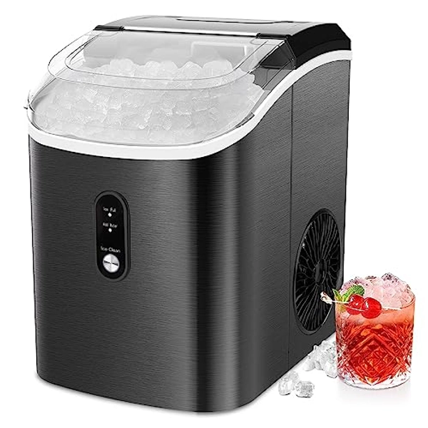 Cowsar Nugget Ice Maker Countertop, Chewable Pebble Ice Machine, Quick Ice Making 34Lbs/Day, Self-Cleaning, Portable Stainless Steel Ice Maker for Home Kitchen Office Party, Black