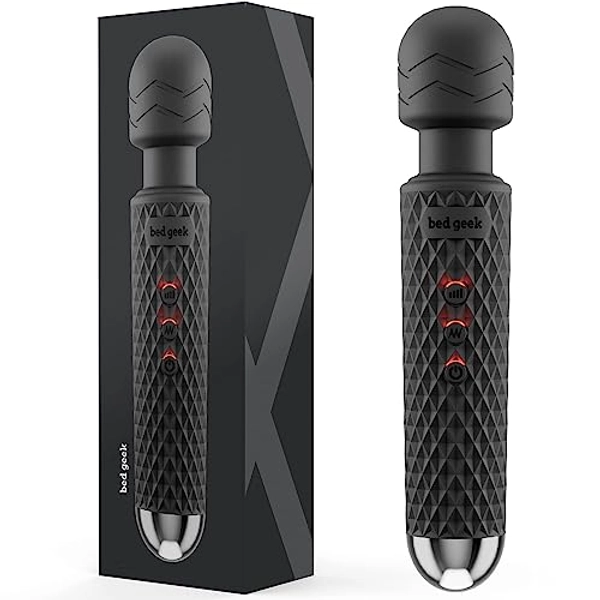 bed geek Handheld Cordless Personal Wand Massager with Memory Feature Waterproof USB Rechargeable Massage 20 Vibration Patterns 8 Speeds Skin Soft Silicon