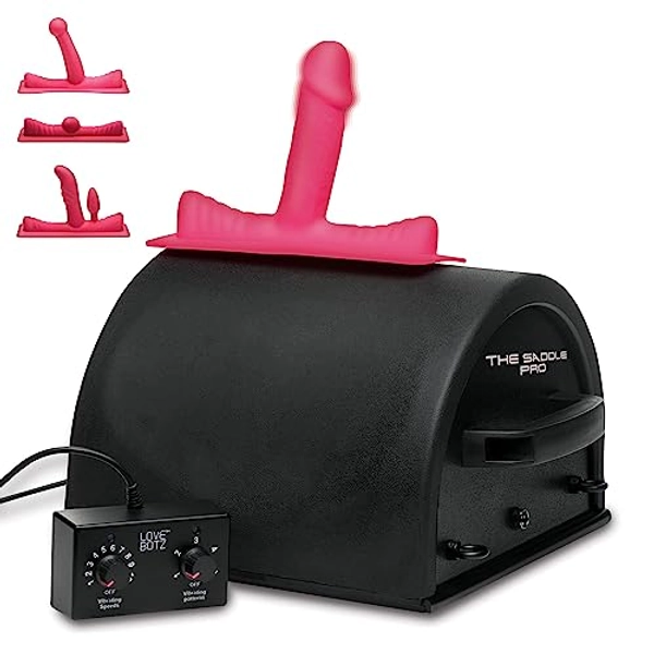 Love BOTZ 50X Saddle Pro Sex Machine with 4 Silicone Dildo Attachments, Vibrating Thrusting Dildo Mount for Men, Women, & Couples, Powerful & Durable Adult Toys, Easy to Use, 5 Piece Set, Black