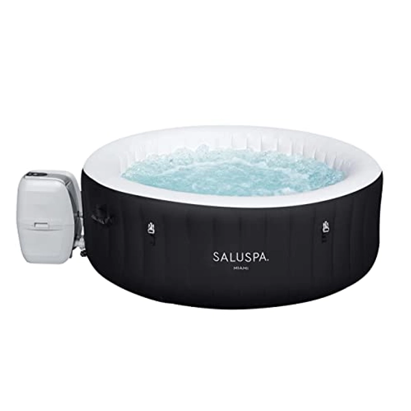 Bestway Miami SaluSpa 2 to 4 Person Inflatable Round Outdoor Hot Tub Spa with 140 Soothing AirJets, Filter Cartridges, Pump, & Insulated Cover, Black
