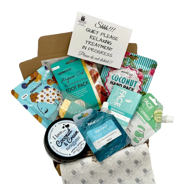Pamper Gift Set for Women, Head-to-Toe Pamper Time Relaxation Box, Face Mask, Foot Pack, Hand Pack, Hair Mask, Eye Kit, Body Butter, Body Scrub, - Gift Ready