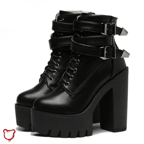 "Black Goth Platform Boots by Gatekeeper" - black / 8.5