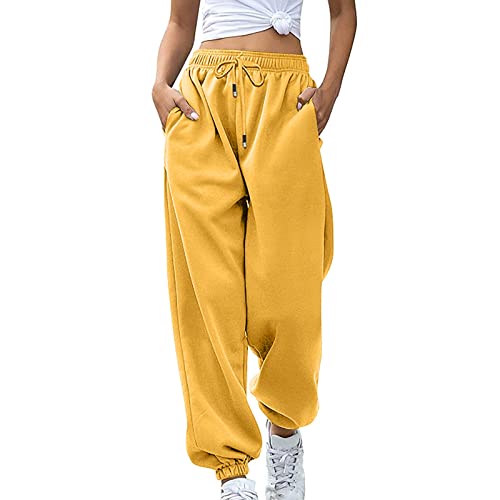 2024 Cinch Bottom Sweatpants Women's Casual High Waisted Pockets Joggers Sport Workout Active Baggy Lounge Trousers - A02_yellow - XX-Large
