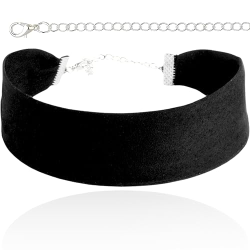STACKABLE CREATIONS Black Choker Necklaces for Women, Wide Velvet Thick 90s Ribbon Neck Collar - Black