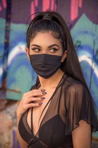 J. Valentine Black Stretch Pleated Face Mask- Festival Rave Accessory - S/M / Black