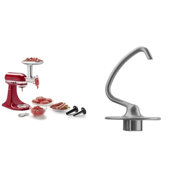 KitchenAid KSMMGA Metal Food Grinder Attachment, Silver & Dough Hook, 4.5-5 Qt, Subtle Silver
