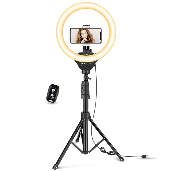 Aureday 12” LED Ring Light with Stand and Phone Holder, Video Light 3000K-6000K Dimmable Selfie Ringlight for YouTube Video/Live Stream/Makeup - 