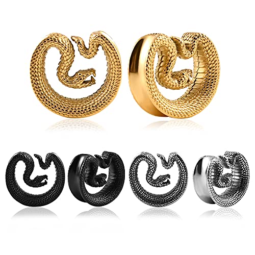 Vankula 2PCS Cool Snake Saddle Ear Plugs Tunnels Ear Gauges Expander Stainless Steel Earrings Body Piercing Jewelry - 8mm(0G) - Gold