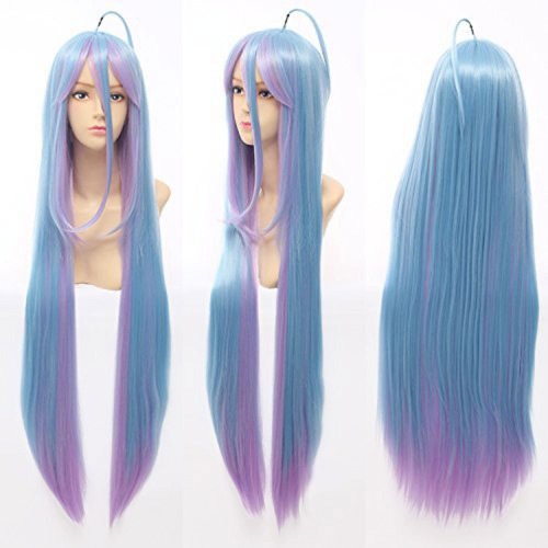 ANOGOL Hair Cap + Cosplay Wigs Long Blue Pink Straight Halloween Party Hair Synthetic Wig Costume