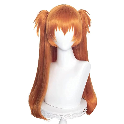 PRIOUTZ Womens Asuka Langley Cosplay Wig with Claw Ponytails Long Straight Orange Halloween Anime Hair - Asuka Langley