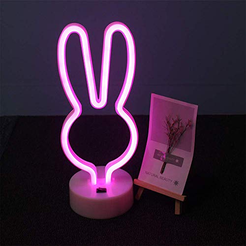 ENUOLI Decorative Rabbit Neon Sign Light Pink Led Cute Animal Neon Marquee Light with Base Art Wall Decor for Baby Room Child Party Christmas Party Table Art Decoration Best Gifts for Kids - Pink-Rabbit