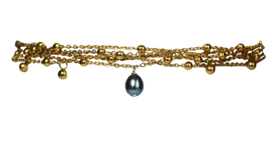 Necklace - Renaissance Peacock Freshwater Pearl & Gold Choker