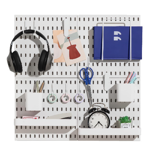 Keepo Pegboard Combination Kit, 2 Pegboards and 10 Accessories Modular Hanging for Wall Organizer, Crafts Organization, Ornaments Display, Nursery Storage | Peg Board (White, 56 * 28 cm) - 56*56 cm - White
