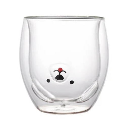 Cute Dog Double Transparent Glass 280ml Cup